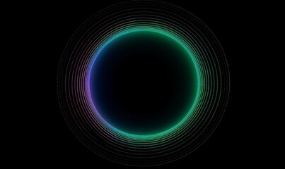 abstract circles dot line pattern round frame colorful spectrum light blue green gradient isolated on black background.  illustration in concept, Generative AI