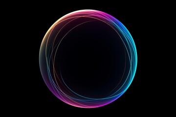 abstract circles lines wavy in round frame colorful spectrum light isolated on black background with empty space for text in concept technology, digital, music, Generative AI