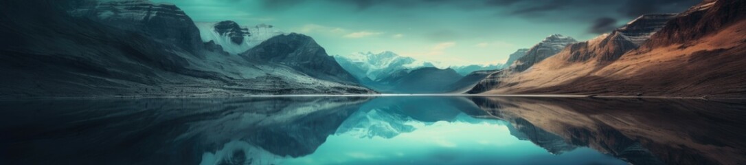 Fototapeta na wymiar A Serene Mountain Lake Reflecting Majestic Peaks and Embracing Cloudy Skies