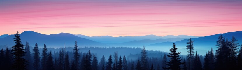 Obraz premium A Majestic Wilderness: A Serene Painting of a Forest With Majestic Mountains in the Background