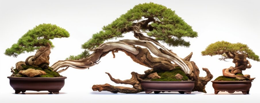 juniper bonsai trees, old and twisted, Generative AI