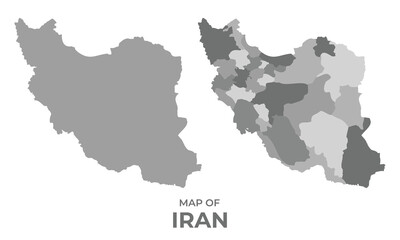 Greyscale vector map of Iran with regions and simple flat illustration