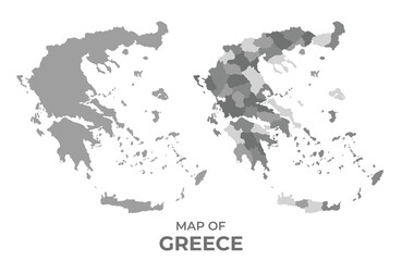 Greyscale vector map of Greece with regions and simple flat illustration