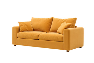Ochre sofa with textile upholstery isolated on white background
