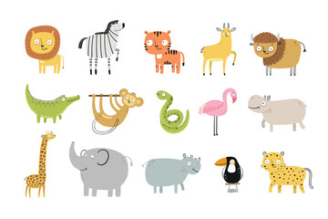Set of cute funny african and safari animals © Juliya Kochkanyan