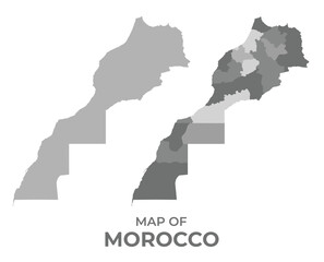 Greyscale vector map of Morocco with regions and simple flat illustration