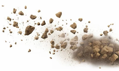Foto op Canvas flying rocky debris and dust, isolated on white background, Generative AI © The Picture House