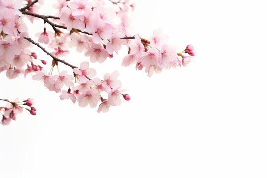 Botany natural pink cherry blossom with white background, Generative AI
