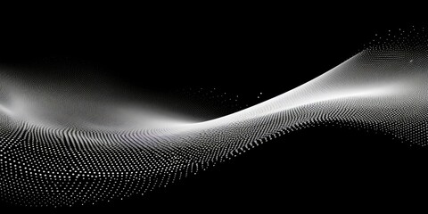 Flowing dots particles wave pattern 3D curve halftone black gradient curve shape isolated on white background.  in concept of technology, science, music, Generative AI