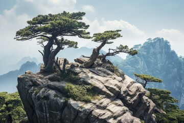 A Majestic Tree Overlooking the Serene Mountain Landscape