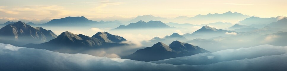 A Majestic Range of Skyborne Mountains With Ethereal Clouds