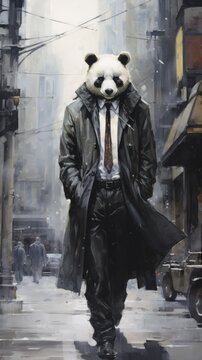 The Mysterious Man in the Panda Mask Strolling Through the Urban Streets