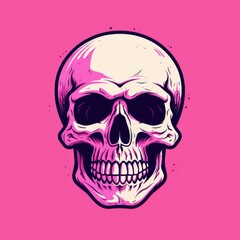 Pink and Black Skull on Vibrant Pink Background