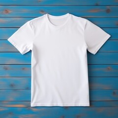A Serene White T-Shirt Hanging on a Rustic Wooden Wall