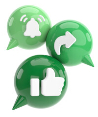 Like share subscribe icon. 3D illustration.