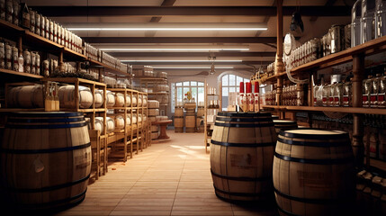 wine barrels in cellar