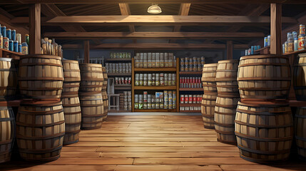 barrels of wine in cellar, beer 