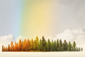 A Colorful Symphony of Nature: Tranquil Trees and Majestic Rainbow