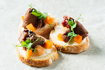 canape with beef and herbs
