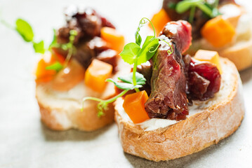 canape with beef and herbs