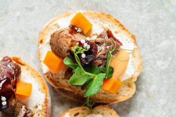 canape with beef and herbs