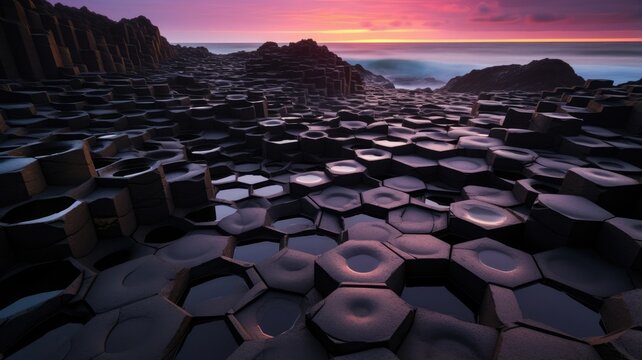 Hexagonal Rock Formations in a Majestic Coastal Landscape