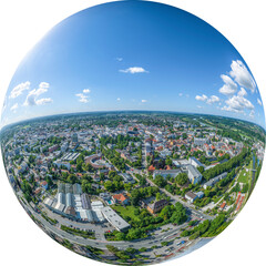 Ausblick auf Rosenheim in Oberbayern aus der Luft, Little Planet-Ansicht, freigestellt