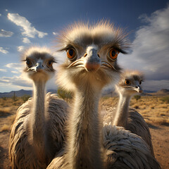 ostrich in the savannah, Male ostriches - obrazy, fototapety, plakaty