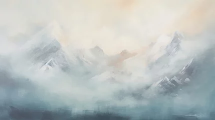 Selbstklebende Fototapeten highly similar abstract mountain painting with few colors, copy space, 16:9 © Christian