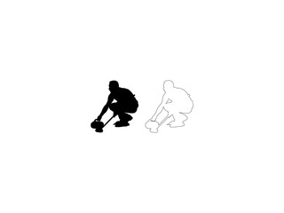 Curling Player Silhouette and Outline isolated on white background 