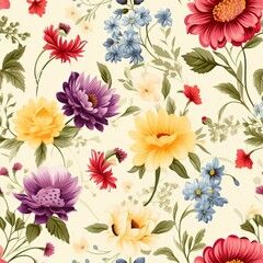 Seamless pattern. Colorful flowers on a cream color background.
