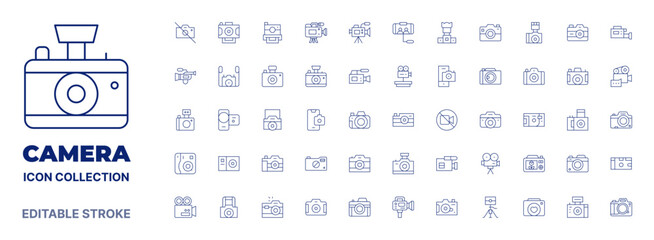 Camera icon collection. Thin line icon. Editable stroke. Editable stroke. Camera icons for web and mobile app.