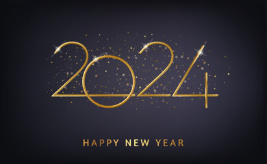 Fototapeta na wymiar 2024 Happy New Year banner with falling confett