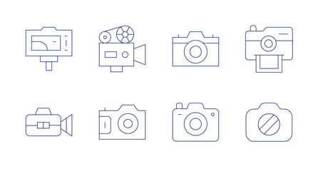 Camera icons. Editable stroke. Containing movie camera, camera, polaroid, video recording, videocamera.