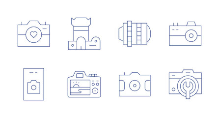 Camera icons. Editable stroke. Containing photo camera, camera lens, camera.