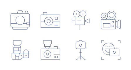 Camera icons. Editable stroke. Containing video camera, photo camera, front camera, camera.