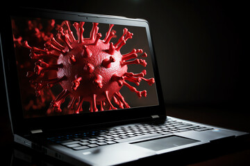 red virus on laptop, AI generated