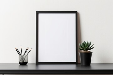 Black thin poster frame 5x7 on the table. Minimal mockup, Generative AI - obrazy, fototapety, plakaty