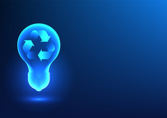 Technology background, Recycling symbol inside light bulb It represents an initiative that takes waste and transforms it into something that can be reused or developed into products for sale.