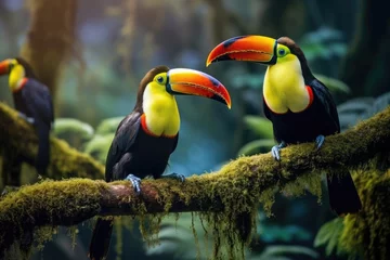 Papier Peint photo Toucan Tropical Harmony: Two Toucans Perched on a Lush Jungle Branch