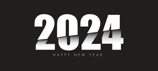 vector slices style 2024 new year party celebration banner with black background