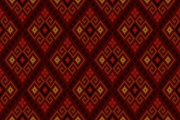 Red traditional ethnic pattern paisley flower Ikat background abstract Aztec African Indonesian Indian seamless pattern for fabric print cloth dress carpet curtains and sarong - obrazy, fototapety, plakaty