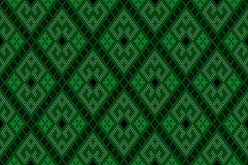 Green Cross stitch colorful geometric traditional ethnic pattern Ikat seamless pattern border abstract design for fabric print cloth dress carpet curtains and sarong Aztec African Indian Indonesian