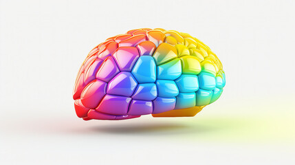 Rainbow Brain in Low Poly: Abstract Spectrum of Creative Intellect
