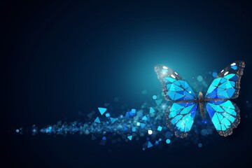 Abstract Business digital transformation innovative of butterfly life cycle evolution blue background. Renewal and Powerful transformation metamorphosis concept. Lightness of being, Generative AI