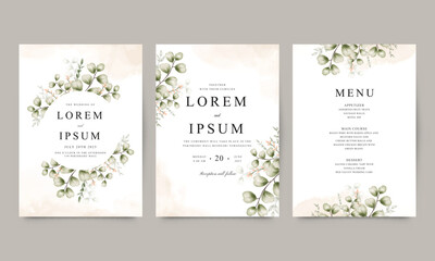 Fototapeta na wymiar Beautiful wedding invitation with watercolor foliage