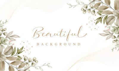 Elegant background template with watercolor foliage and flowers