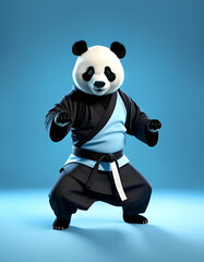 Panda en kimono et ceinture noire, en position d'art martial, karaté, aïkido, judo, Kung-fu - IA...