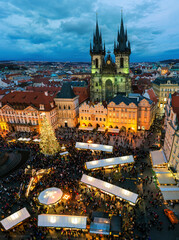 Christmas market on the Old Town Square in Prague, Czechia.