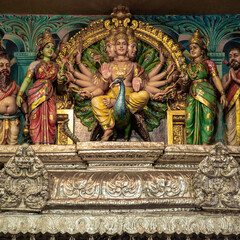 God of Hindu.
details of the Hindu art in  Sri Veeramakaliamman Temple in Little India, Singapore. - 677063028